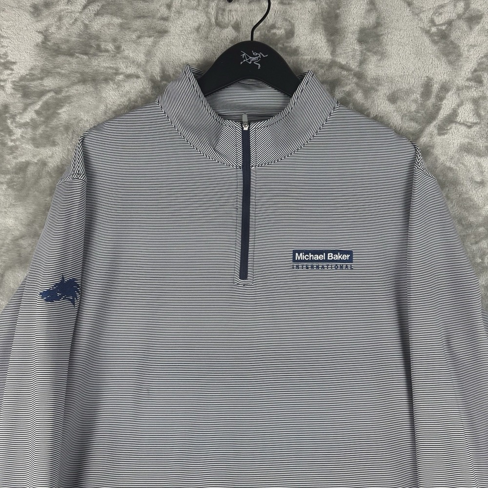 Peter Millar Crown Sport Golf Stretch 1/4 Zip Striped Pullover Mens XL Company